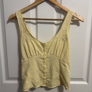 Hollister Light Yellow Embroidered Button-Up Tank